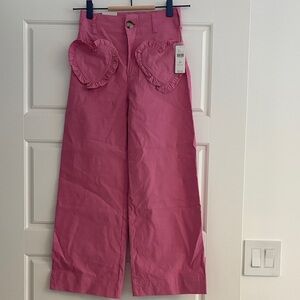 Mauve Pink Ankle Cropped Pants with Heart Pockets
